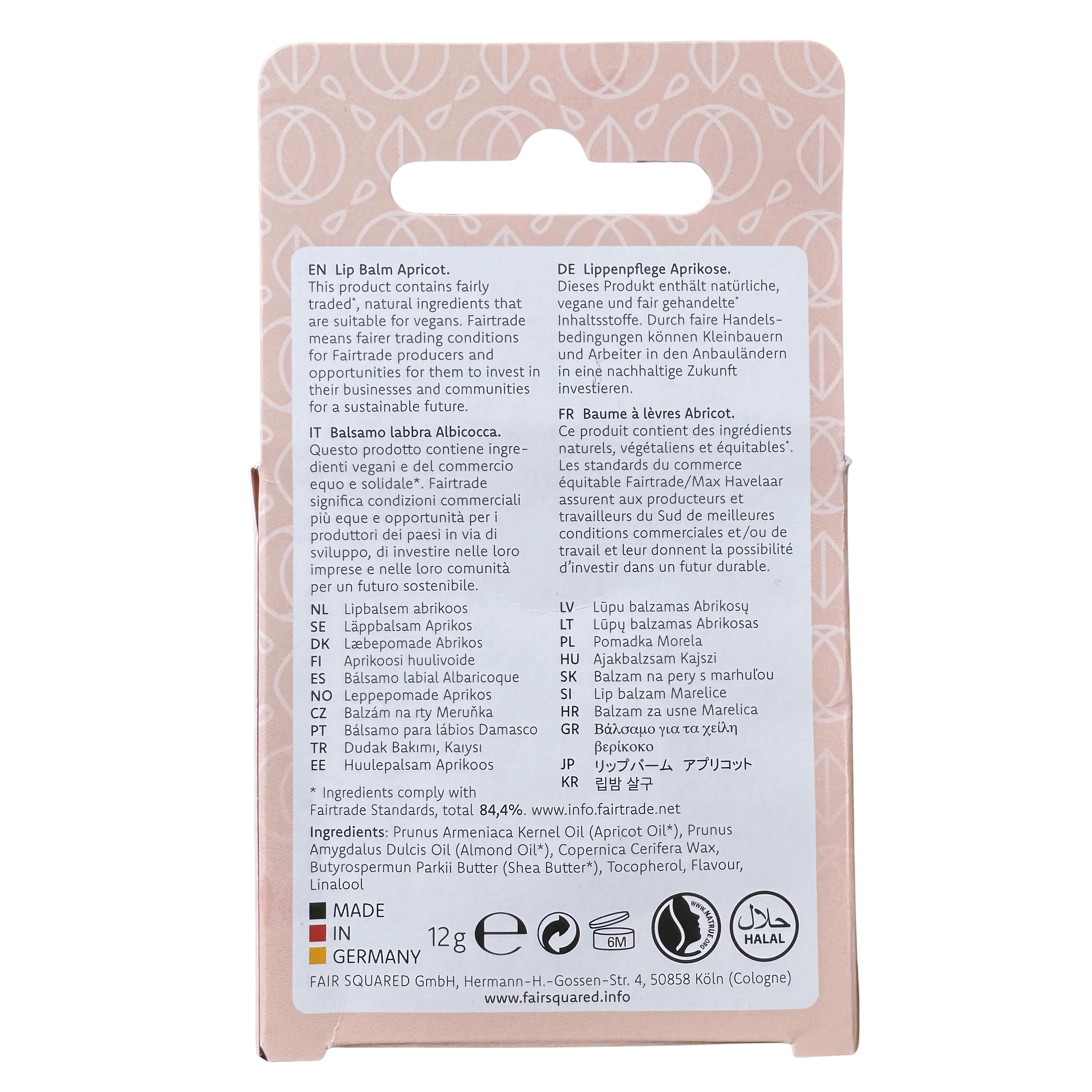 FAIR SQUARED Lip Balm Apricot - Vegan & Halal, 12 gr - Image 2