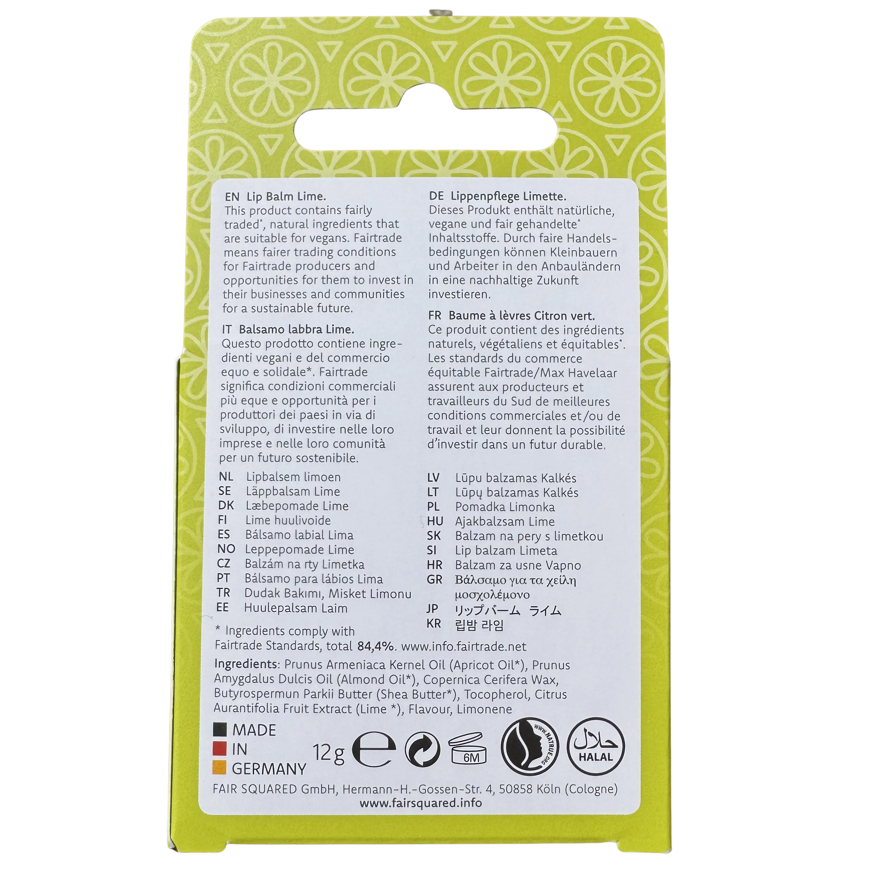FAIR SQUARED Lip Balm Lime - Vegan & Halal, 12 gr - Image 2