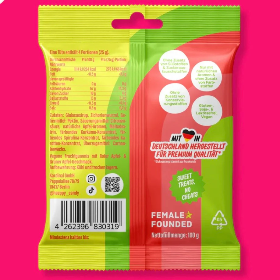 Häppy Candy - Vegane Fruchtgummis Grüner & Roter Apfel, 100g - Image 2