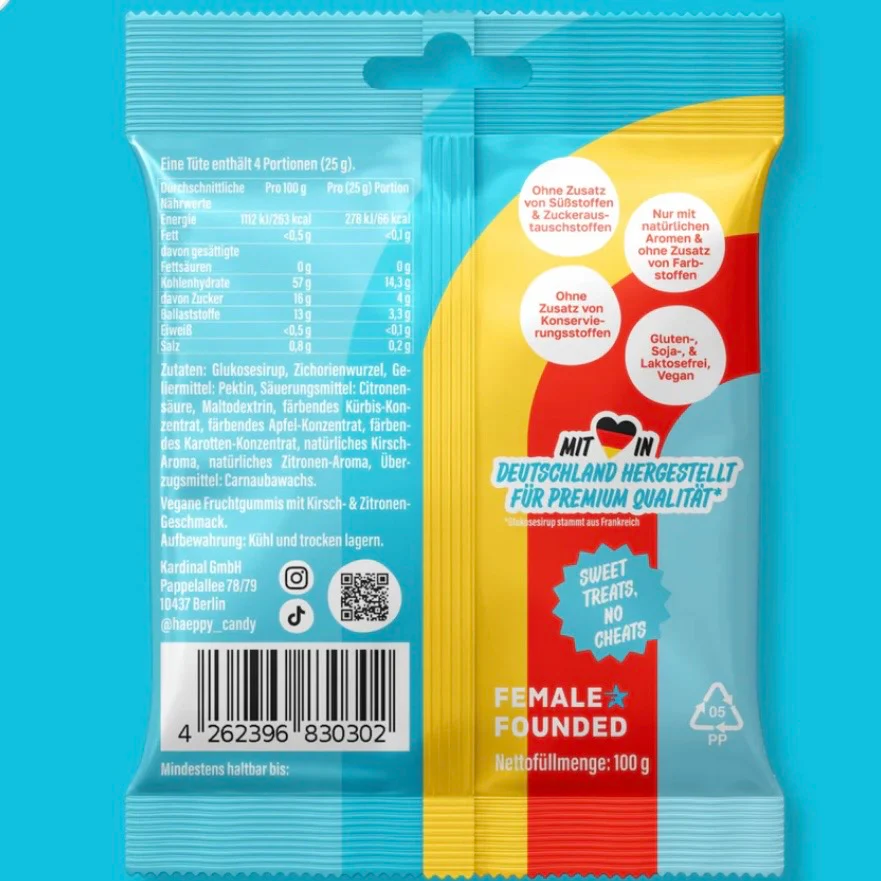 Häppy Candy - Vegane Fruchtgummis Kirsche & Zitrone, 100g - Image 2